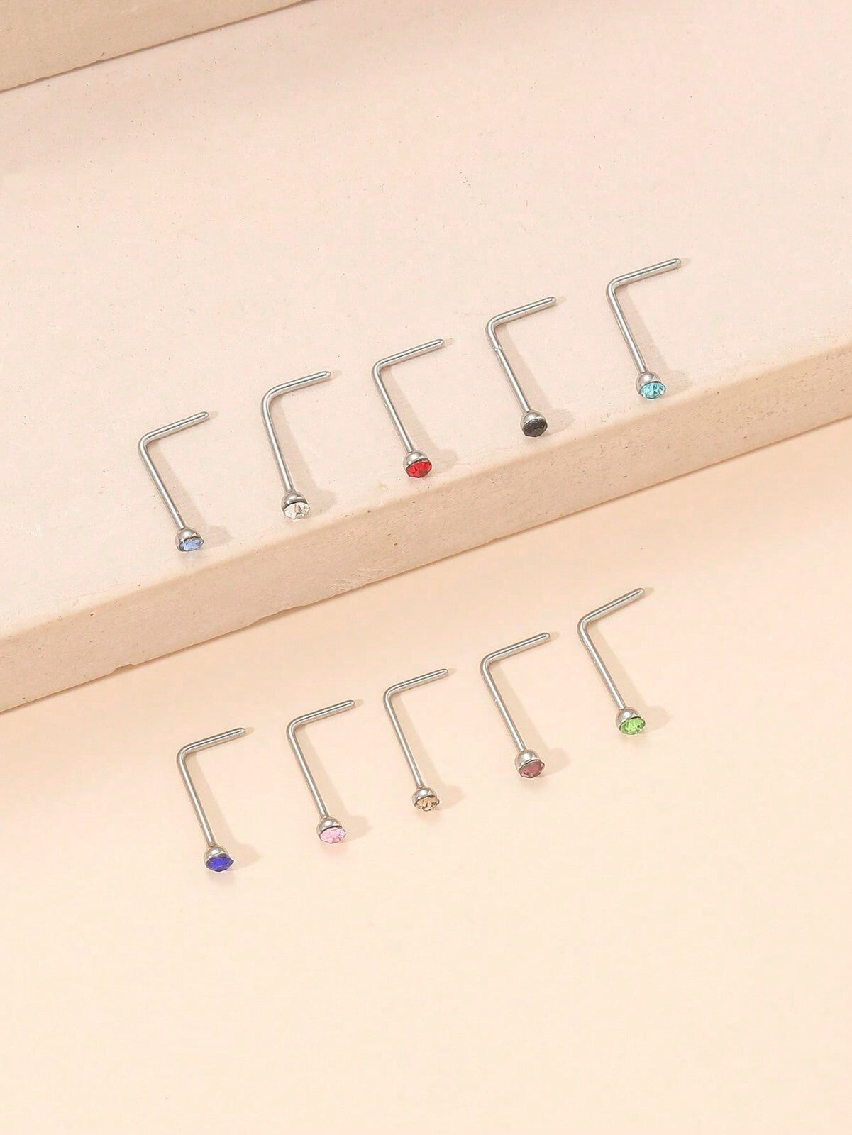 UK SILVER NOSE STUD STRAIGHT I L SCREW SHAPE SURGICAL STEEL PIN SET BAR PIERCING