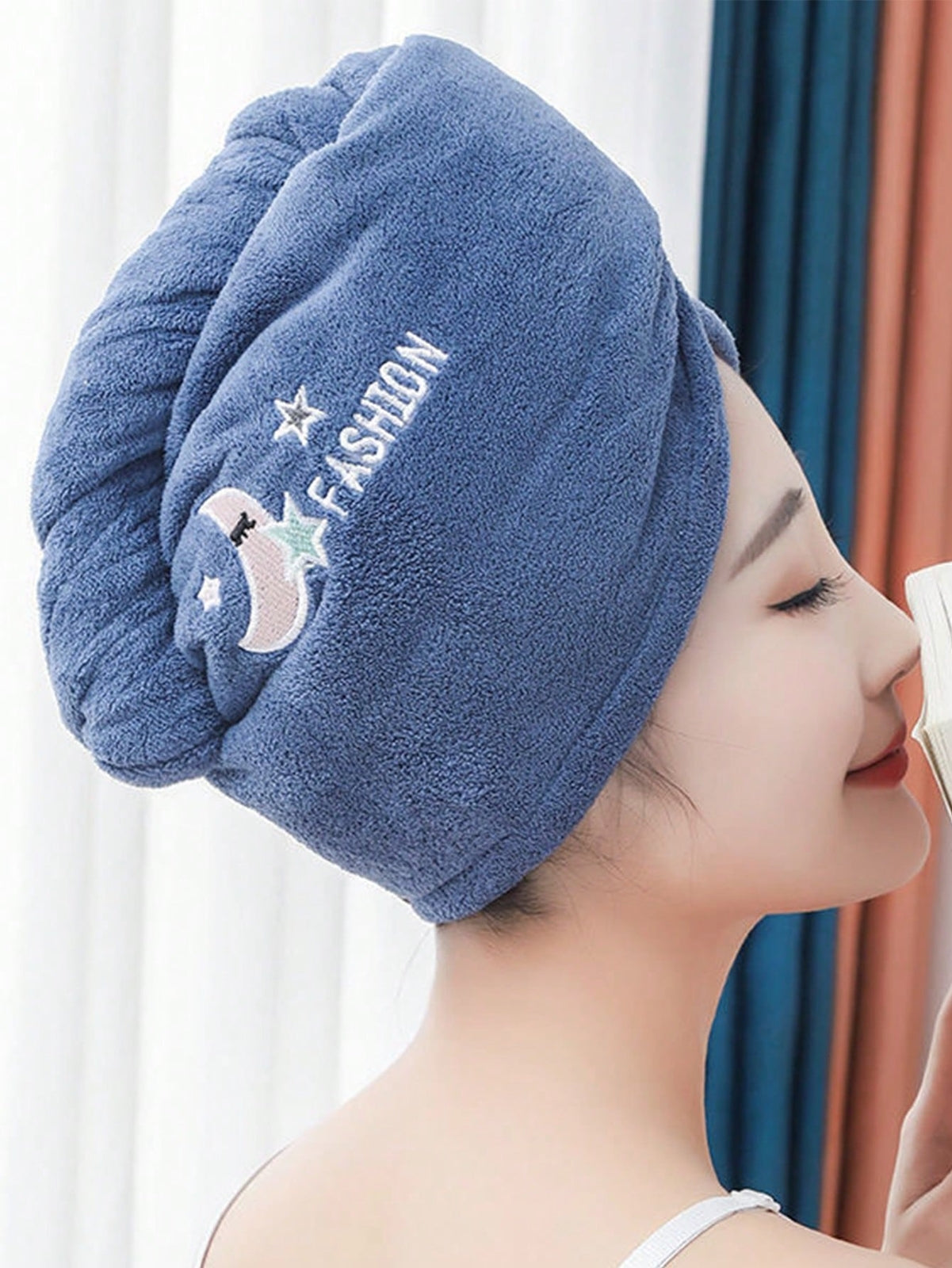 Soft Coral Fleece Hair Drying Cap - Absorbent Embroidered Shower Bonnet Towel UK