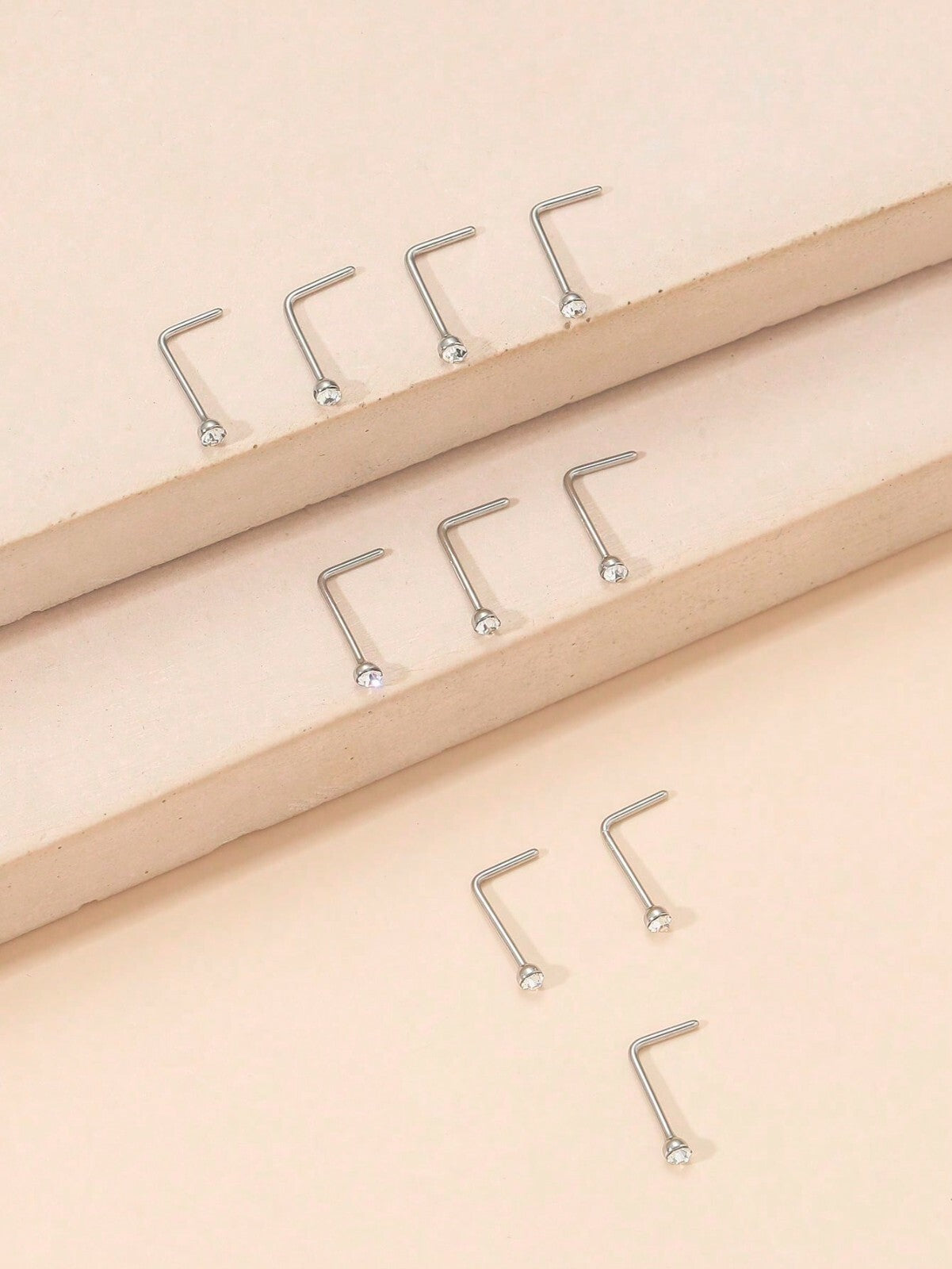 UK SILVER NOSE STUD STRAIGHT I L SCREW SHAPE SURGICAL STEEL PIN SET BAR PIERCING