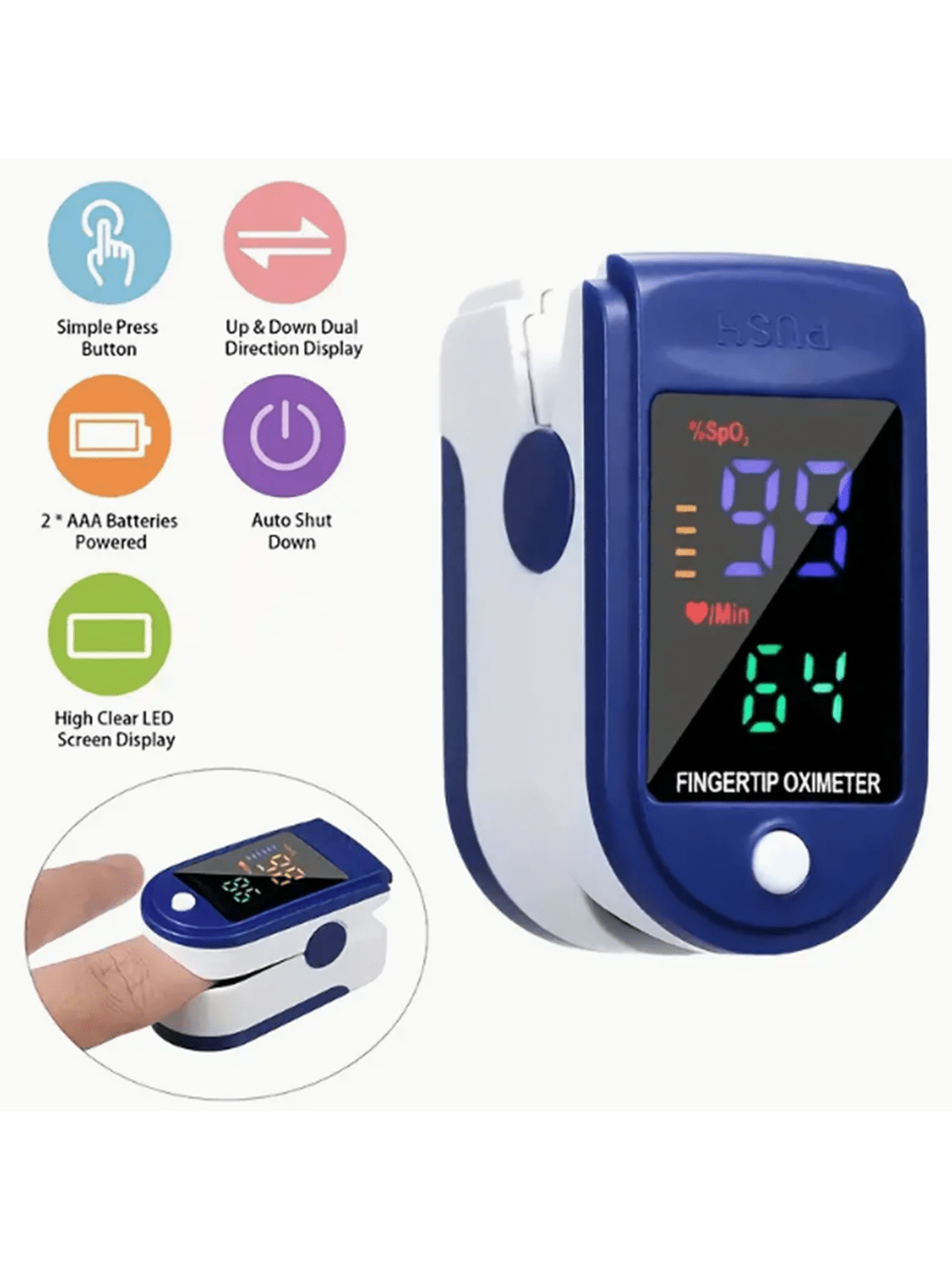 Portable Finger Pulse Oximeter with Heart Rate Monitor No Batteries Included UK