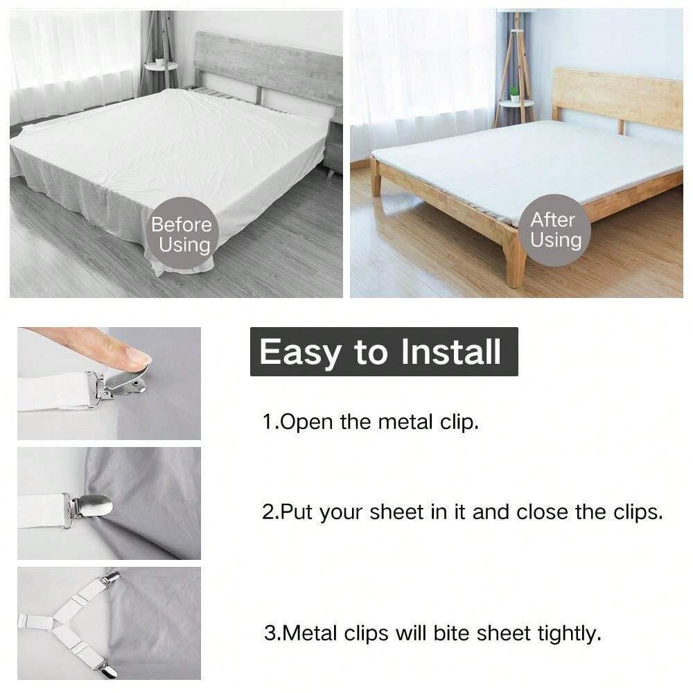 2/4PCS Adjustable Bed Sheet Fasteners, Elastic Clips for Mattress & Sofa Covers