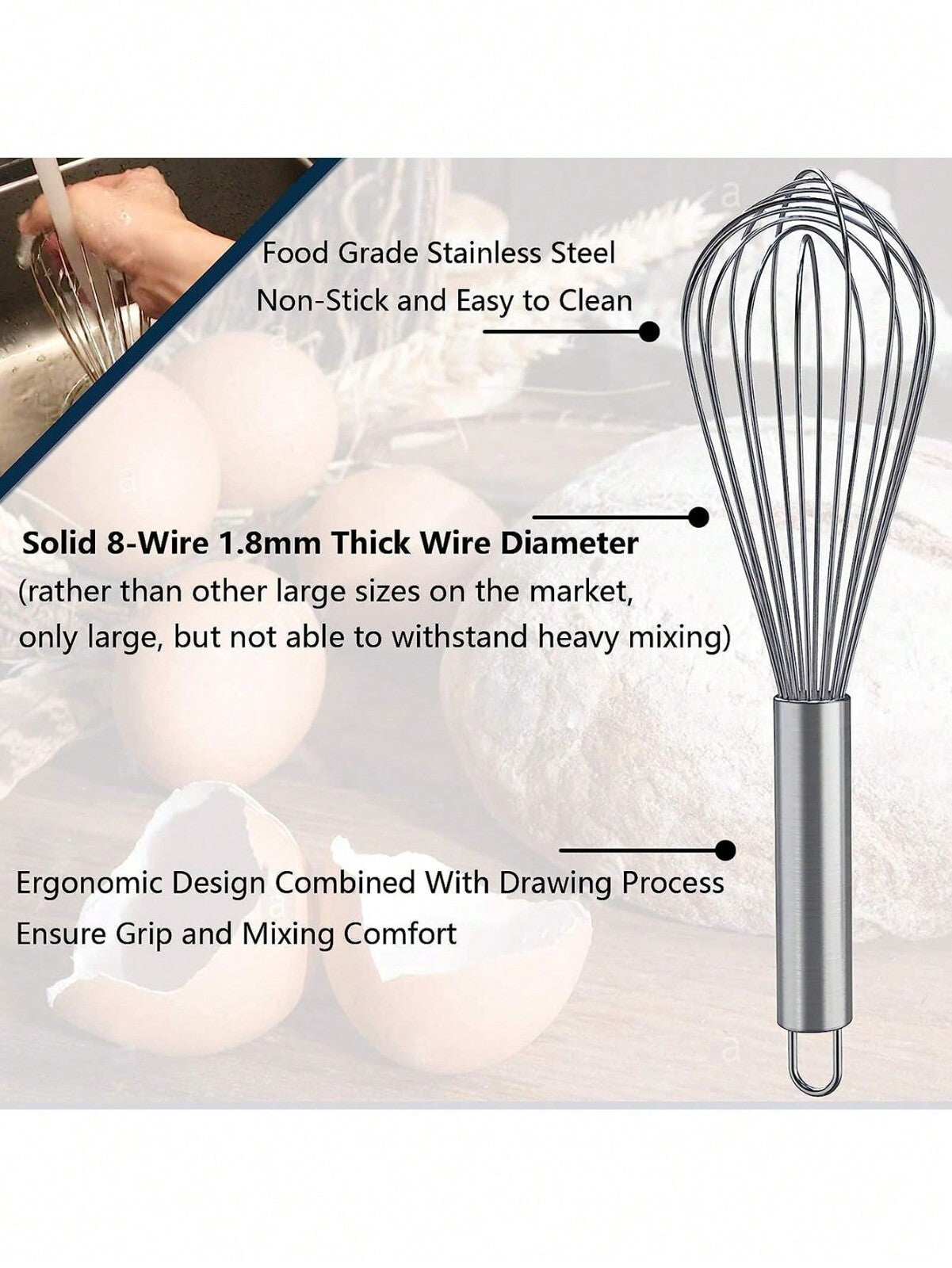 Stainless Steel Hand Whisk Mixer Balloon Egg Milk Beater Kitchen Cooking UK Tool
