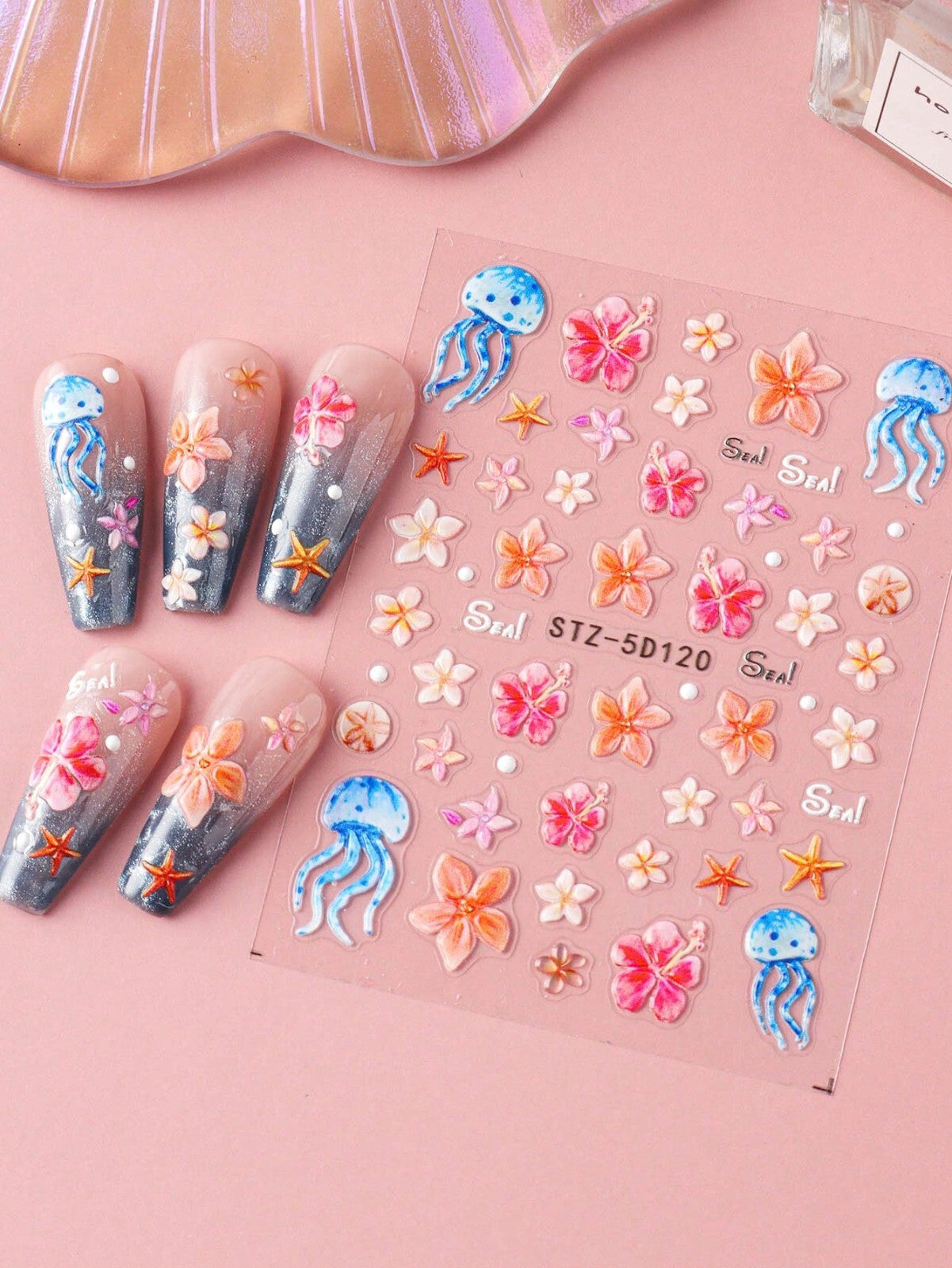 2sheet 5D Nail Art Stickers Decals Embossed Flowers Floral Daisy Fern Decoration