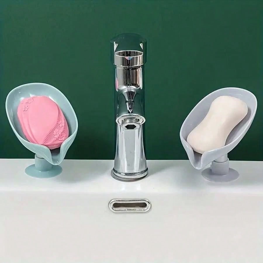 Bathroom Leaf Shape Drain Soap Box Dish Holder Storage Suction Saver Soapbox UK