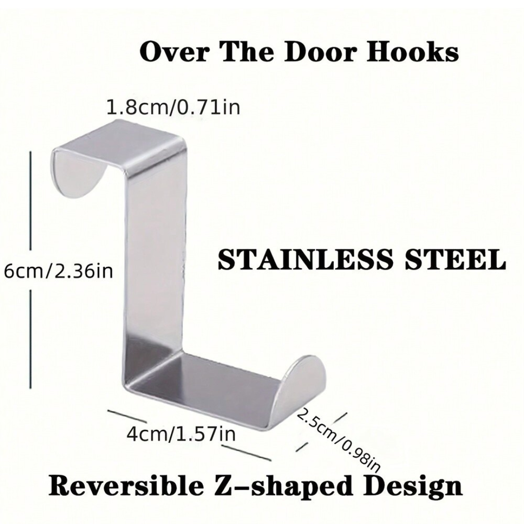 4PC Over Door Hook Stainless Steel Reversible Cupboard Drawer Metal Hooks Hanger