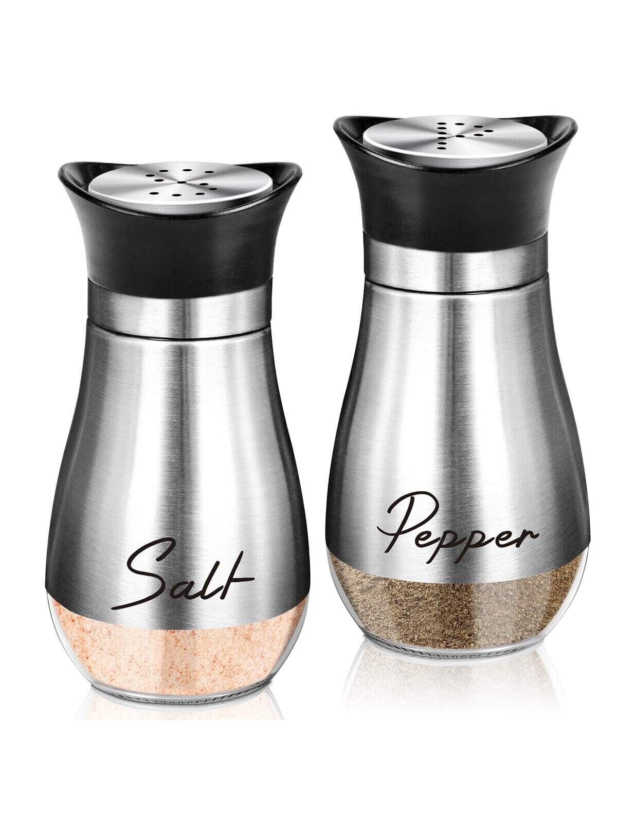 Pack of 2 Salt And Pepper Shakers Pots Dispensers Cruet Jars Set with Holder