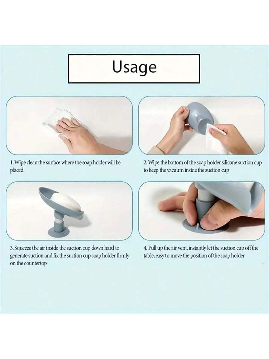 Bathroom Leaf Shape Drain Soap Box Dish Holder Storage Suction Saver Soapbox UK