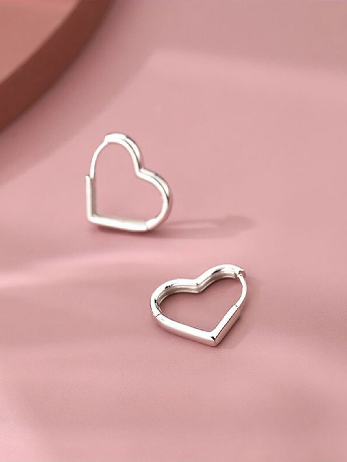 Heart Design Hinged Hoop Silver Earrings Women Jewelery