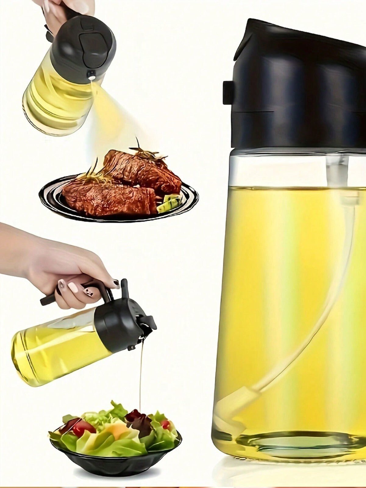 2In1 Oil Spray Bottle Kitchen Cooking Oil Dispenser Dual-Purpose Sauce Sprayer.
