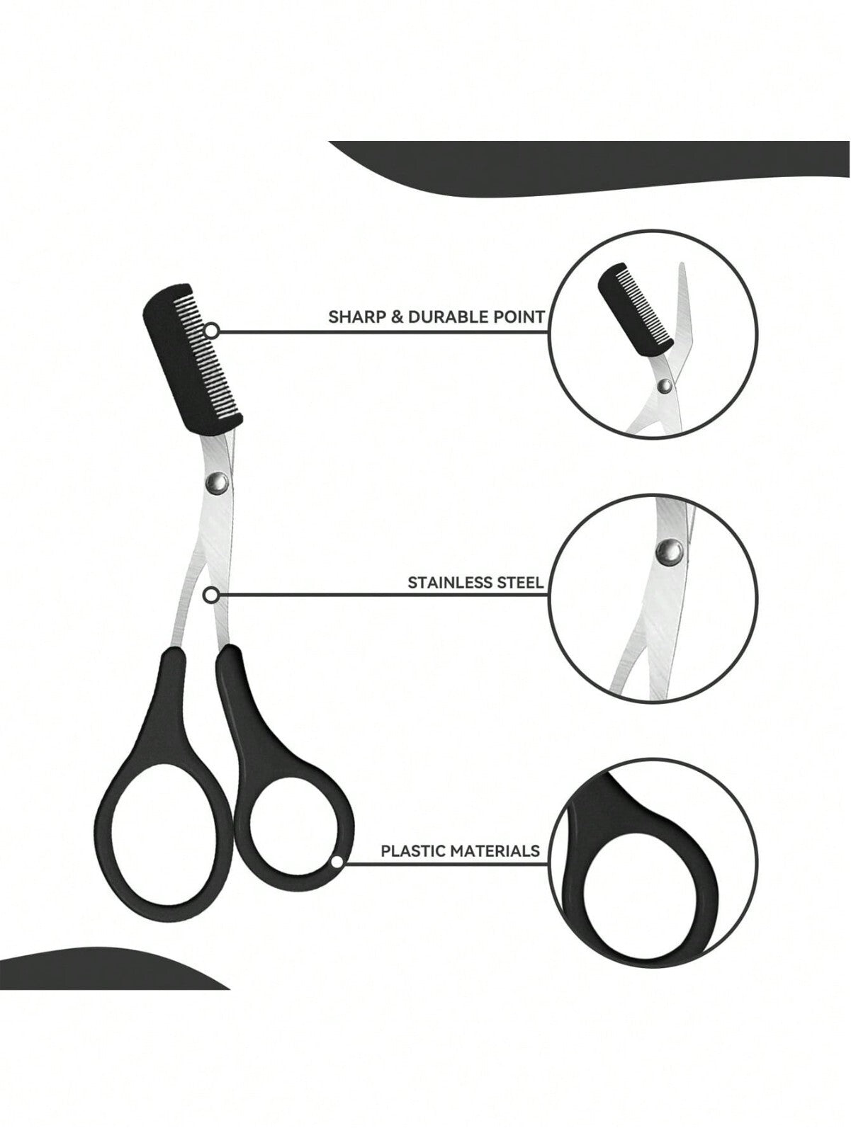 Eyebrow Scissors Eyelash Hair Comb Trimmer Stainless Steel Eyebrows Tool black