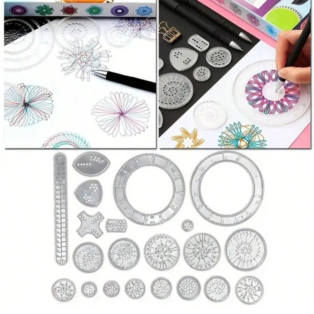 22Pcs Spirograph Geometric Ruler Drafting Tools Stationery Set Drawing Toys UK