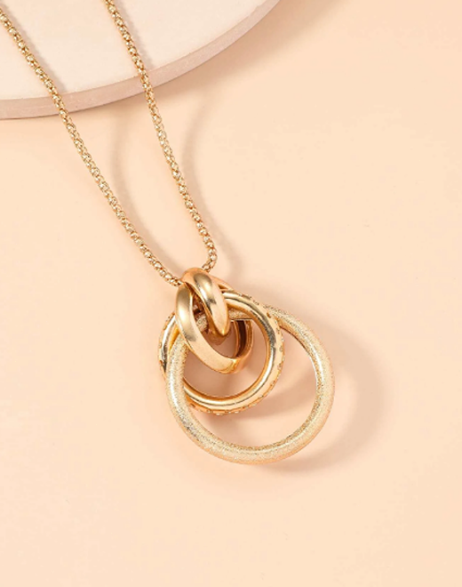 Long Circle Charm Necklace Chain Circles pendant Lagenlook Iron Alloy