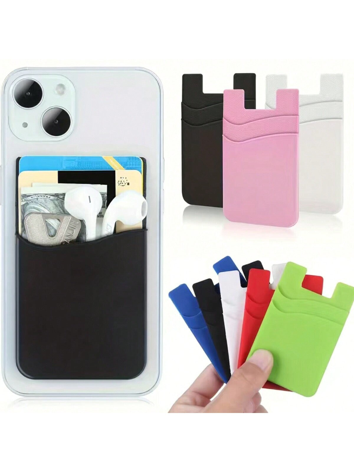 3pcs Silicone Credit Card ID Holder Wallet Pouch Stick-On Mobile Phone Pocket