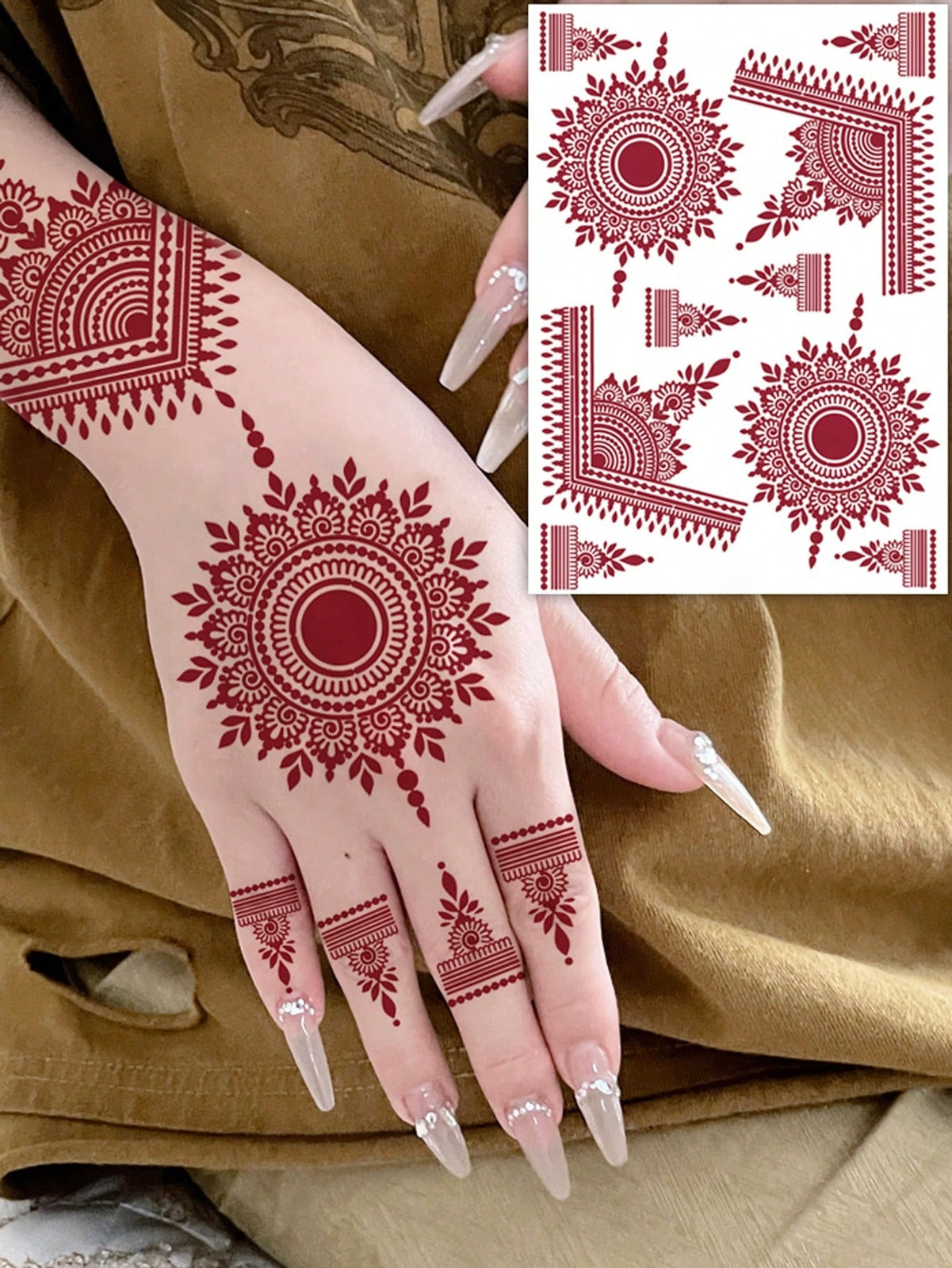 1 Sheet Water Transfer Mehndi Tattoo Sticker for Women - Wedding & Festival Body