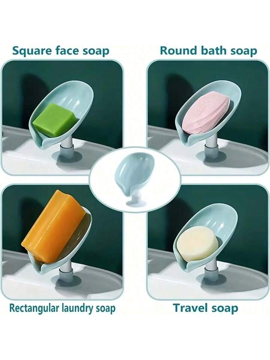 Bathroom Leaf Shape Drain Soap Box Dish Holder Storage Suction Saver Soapbox UK