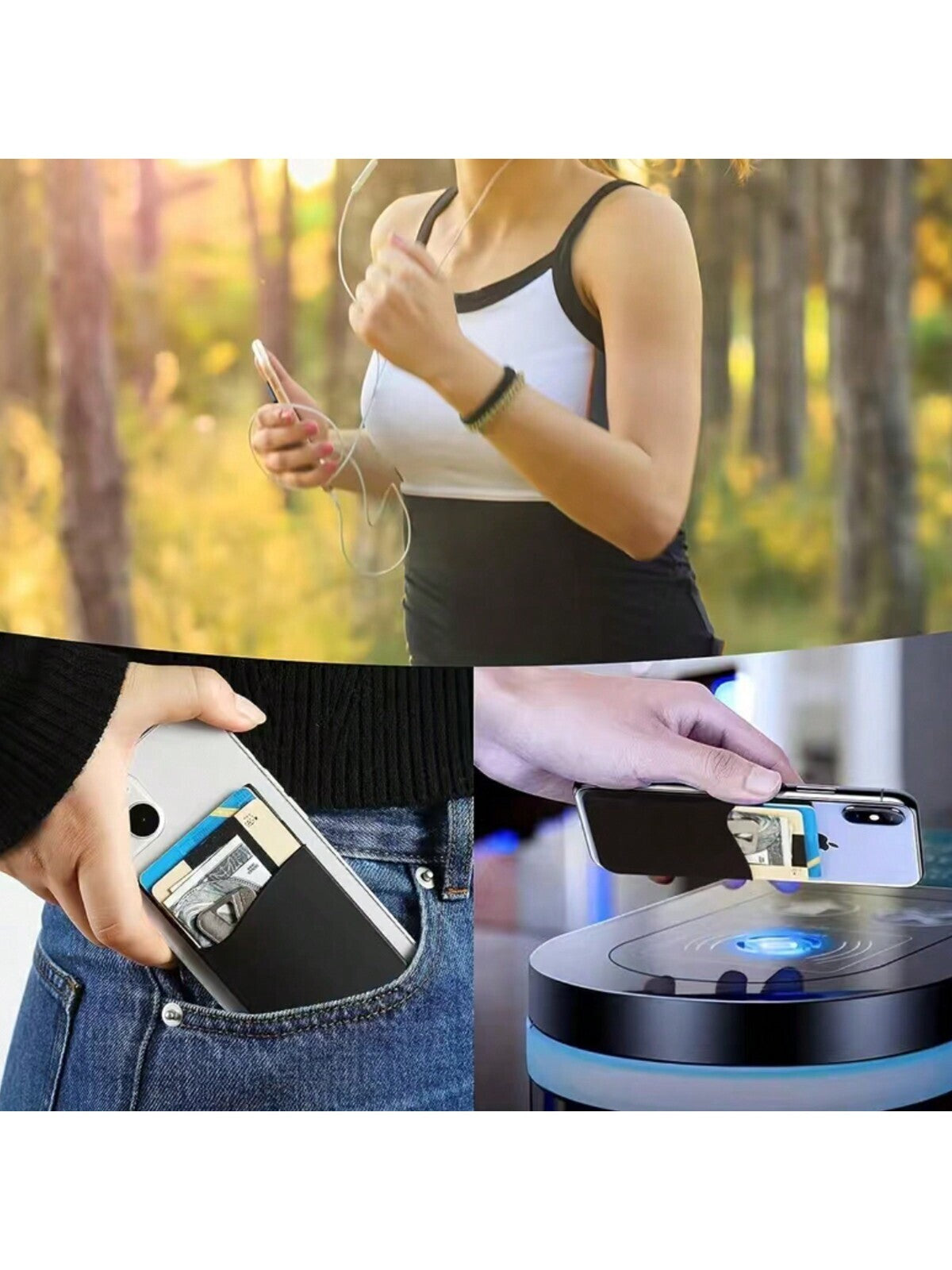 3pcs Silicone Credit Card ID Holder Wallet Pouch Stick-On Mobile Phone Pocket