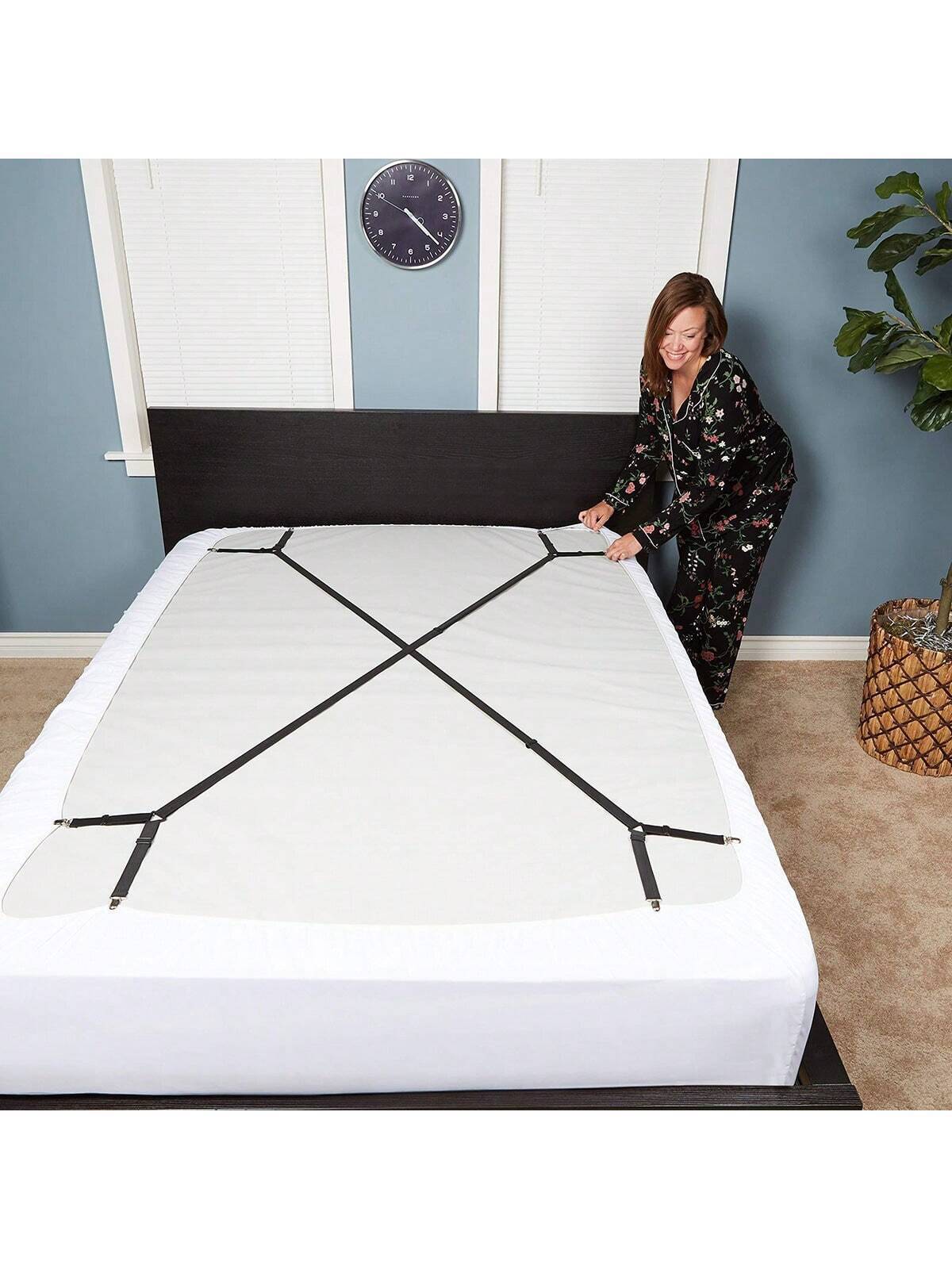 2x Suspender Straps Crisscross Bed Sheet Mattress Holder Fastener Grippers Clips