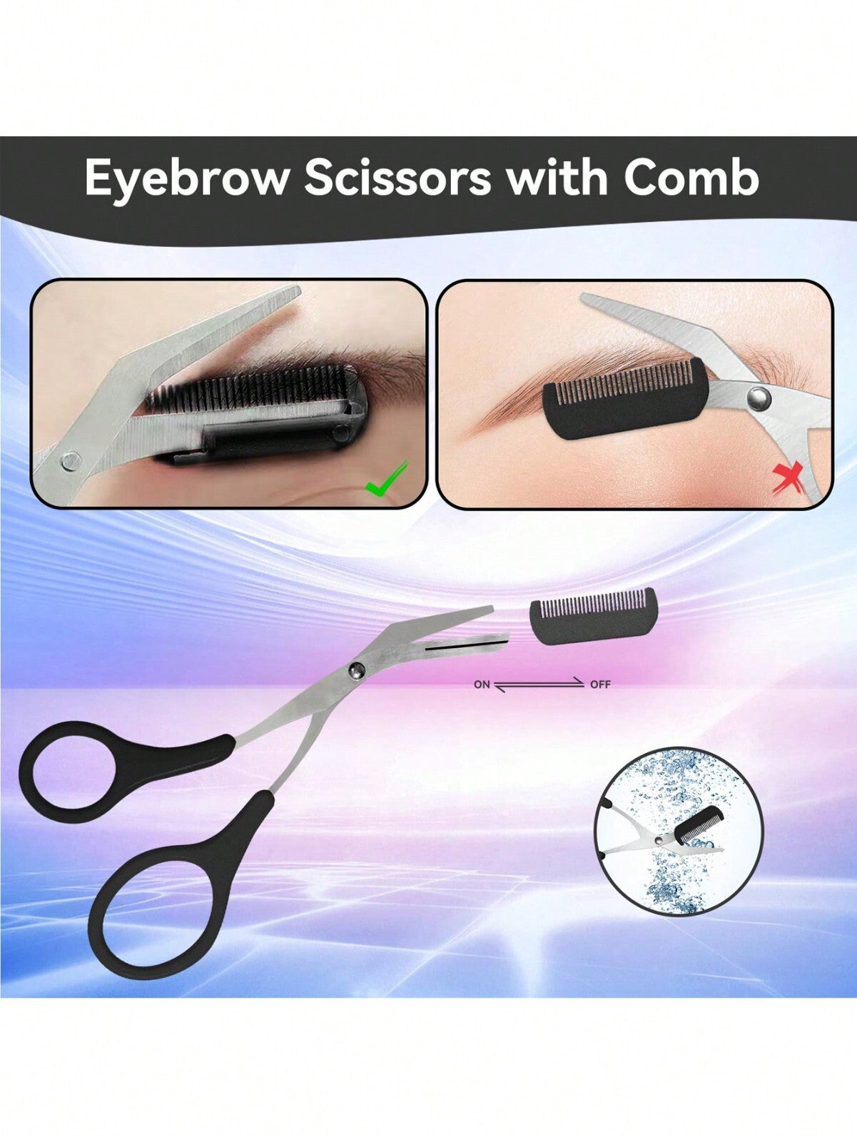Eyebrow Scissors Eyelash Hair Comb Trimmer Stainless Steel Eyebrows Tool black