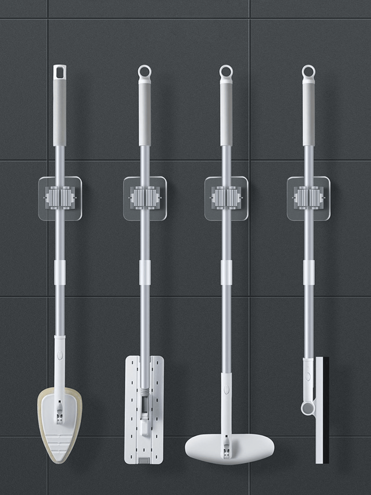 2/6 Self Adhesive Wall Mounted Mop Holder Hooks Broom Hanger Spring Clip Rack