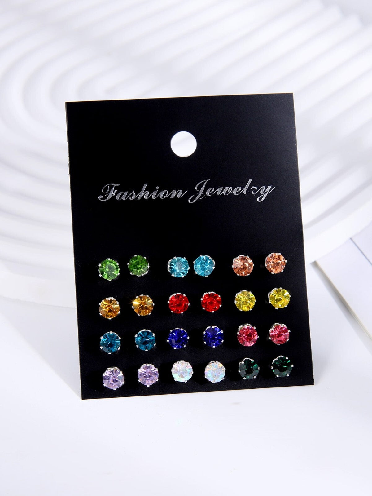 A Set Of 12 Pairs Silver Cubic Zirconia Stud Earrings Small Round CZ Set Pack UK