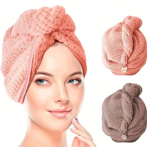 Microfiber Hair Drying Towel with Button Soft Absorbent Random Color Uk