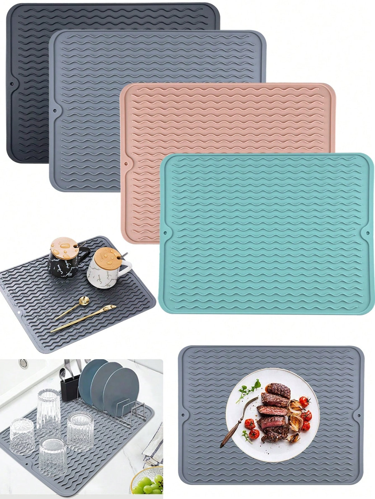 Silicone Sink Drying Mat Heat Resistant Kitchen Rectangle Non Slip Dish Drainer