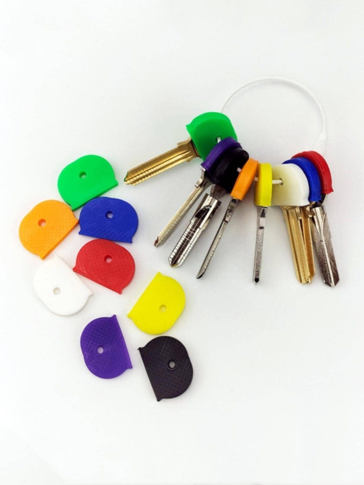 10 x Coloured Key Top cover Caps Assorted Head Covers ID Tag Cap Ring Keyring
