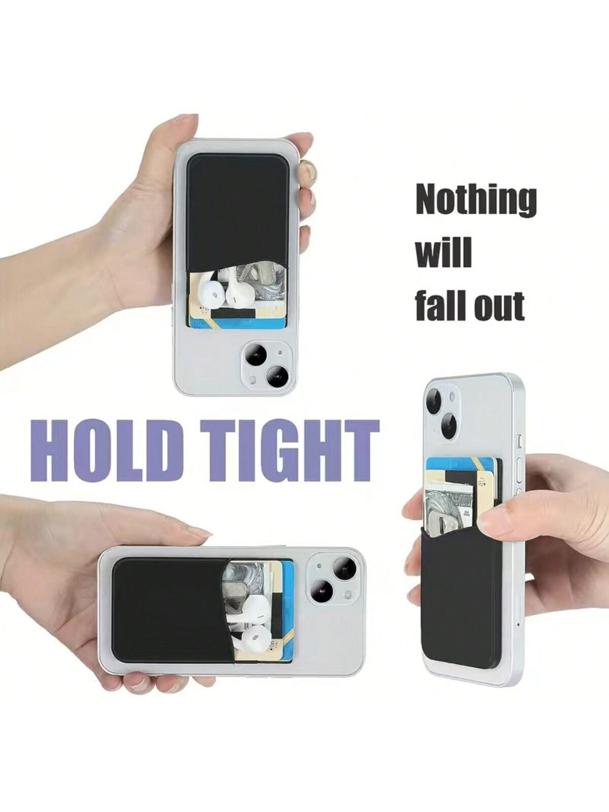 3pcs Silicone Credit Card ID Holder Wallet Pouch Stick-On Mobile Phone Pocket