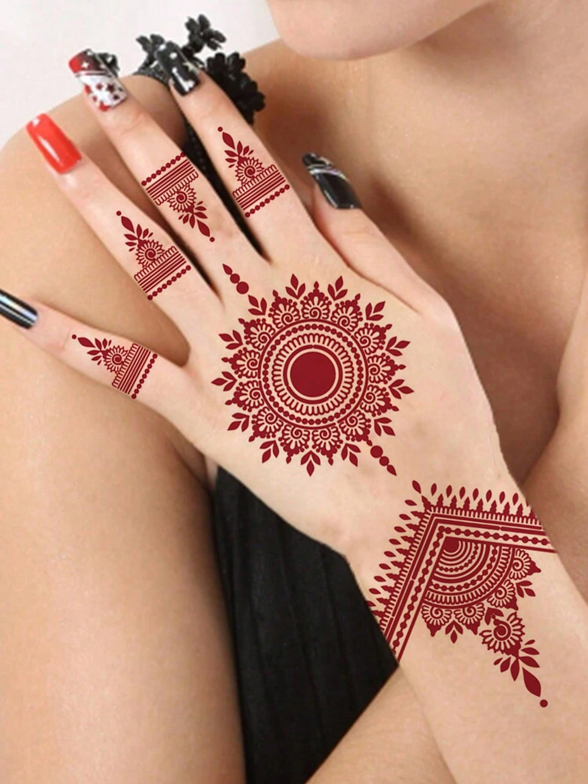 1 Sheet Water Transfer Mehndi Tattoo Sticker for Women - Wedding & Festival Body