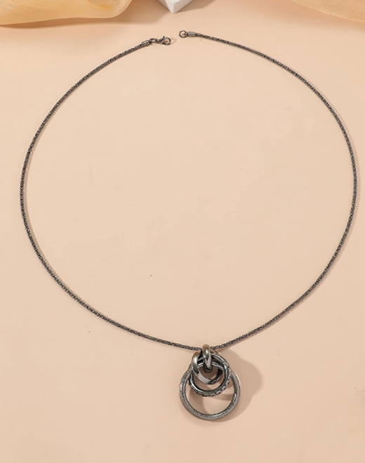 Long Circle Charm Necklace Chain Circles pendant Lagenlook Iron Alloy