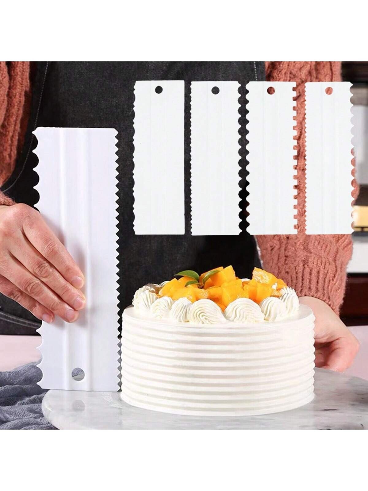 4Pcs Cake Decorating Comb Edge Smoother Cream Butter Scraper Pastry Baking Tool