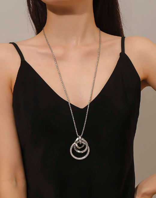 Long Circle Charm Necklace Chain Circles pendant Lagenlook Iron Alloy