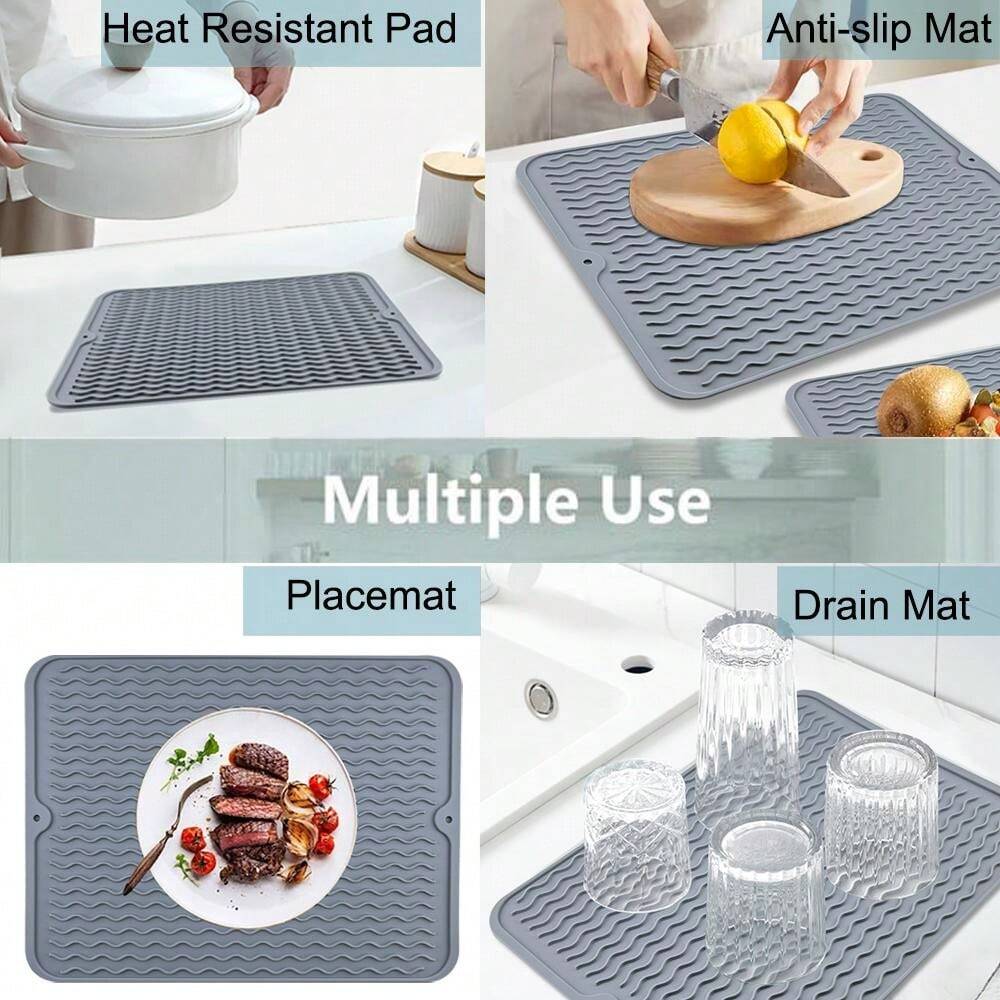 Silicone Sink Drying Mat Heat Resistant Kitchen Rectangle Non Slip Dish Drainer