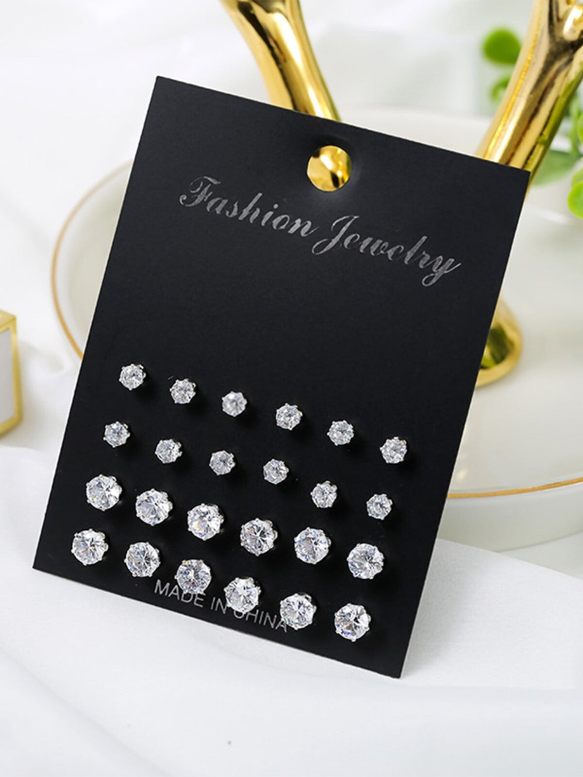 A Set Of 12 Pairs Silver Cubic Zirconia Stud Earrings Small Round CZ Set Pack UK