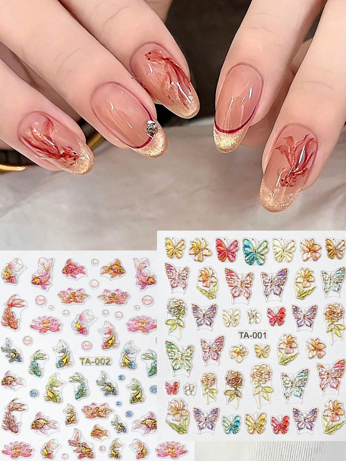 2sheet 5D Nail Art Stickers Decals Embossed Flowers Floral Daisy Fern Decoration