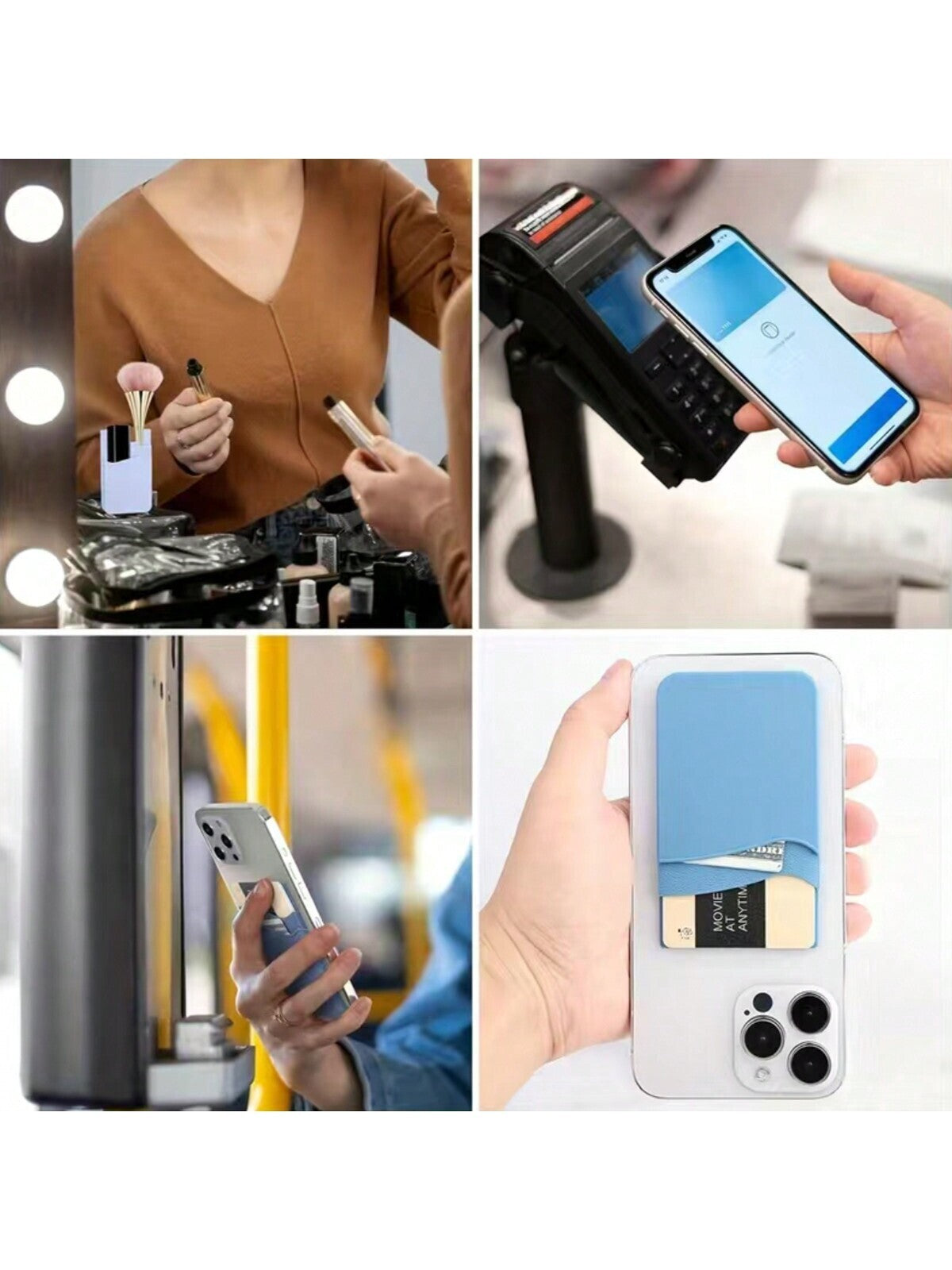 3pcs Silicone Credit Card ID Holder Wallet Pouch Stick-On Mobile Phone Pocket