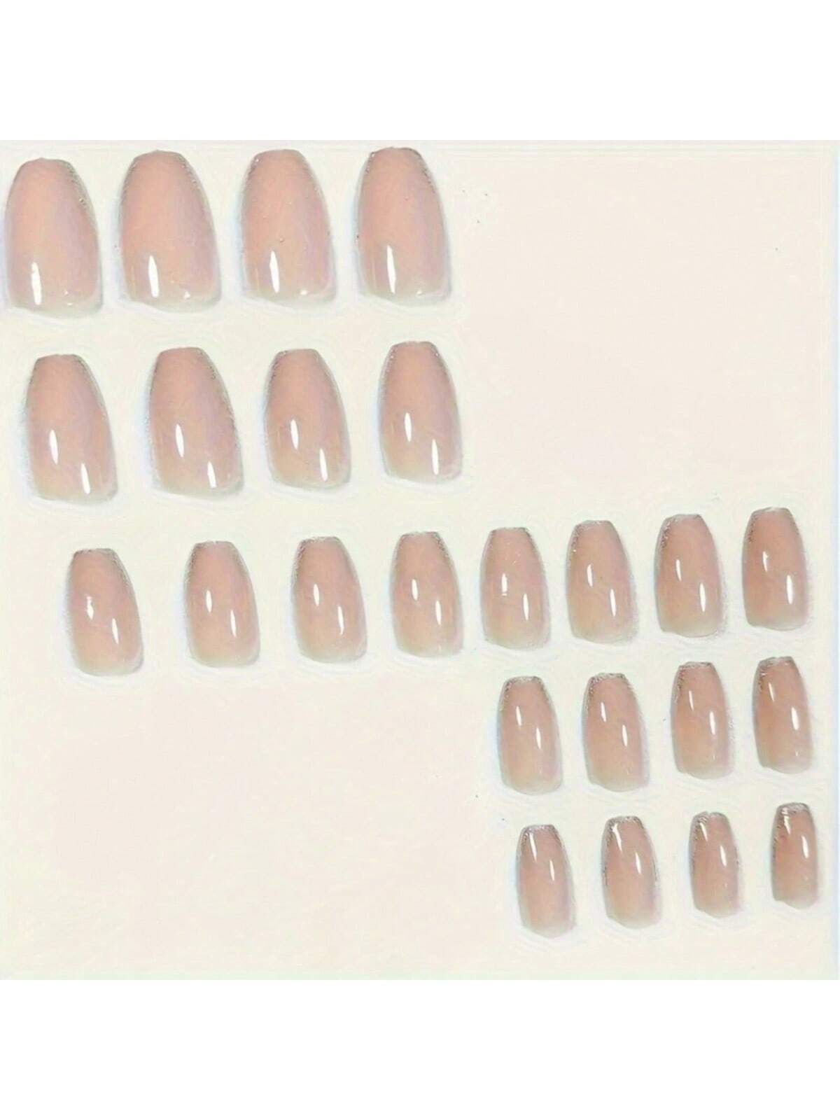 24x Short Square False Nails French Manicure Fake Tips Press On Full Cover Nails