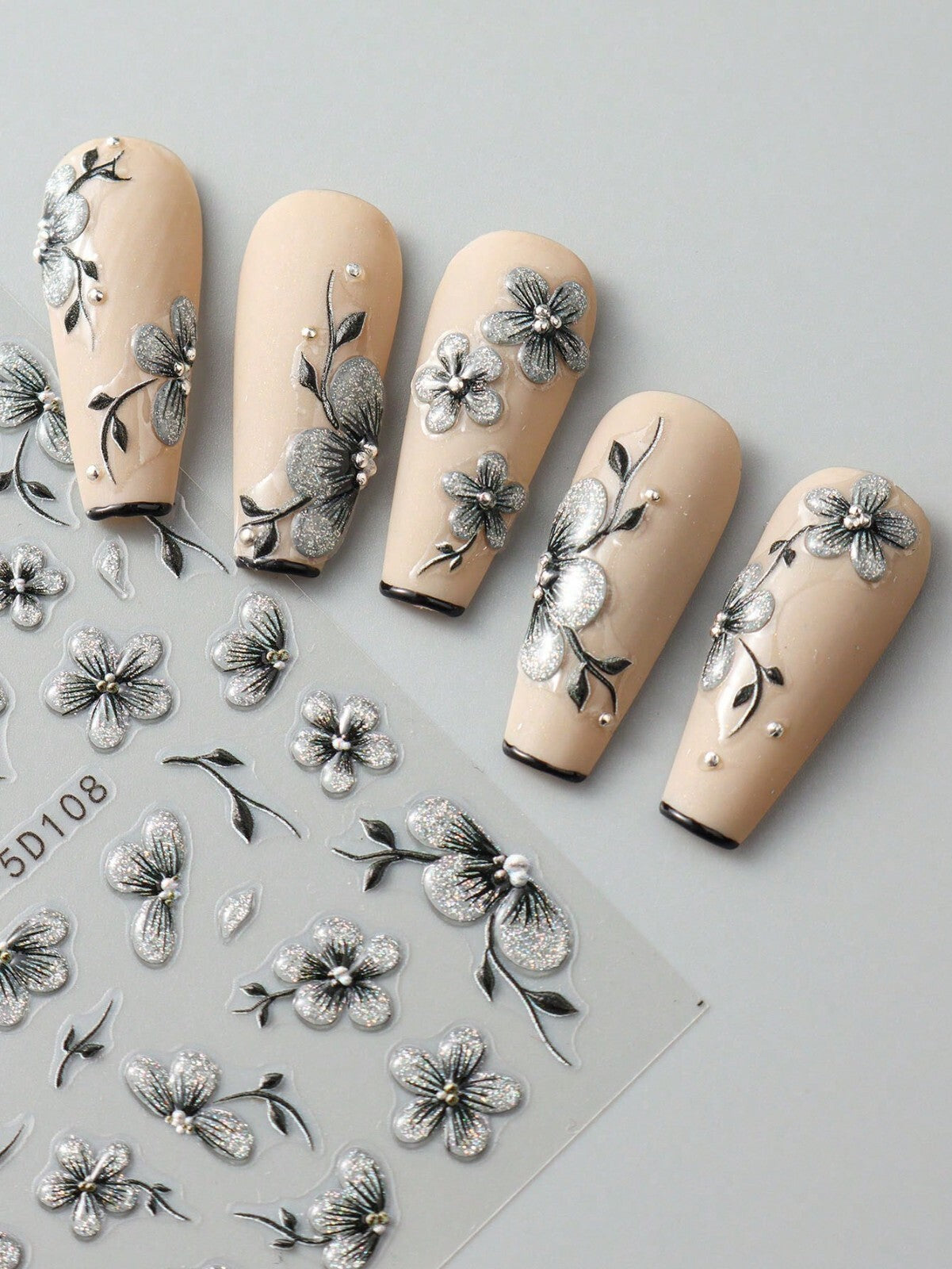 2sheet 5D Nail Art Stickers Decals Embossed Flowers Floral Daisy Fern Decoration