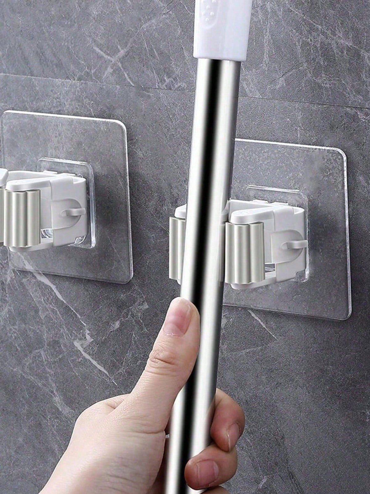 2/6 Self Adhesive Wall Mounted Mop Holder Hooks Broom Hanger Spring Clip Rack