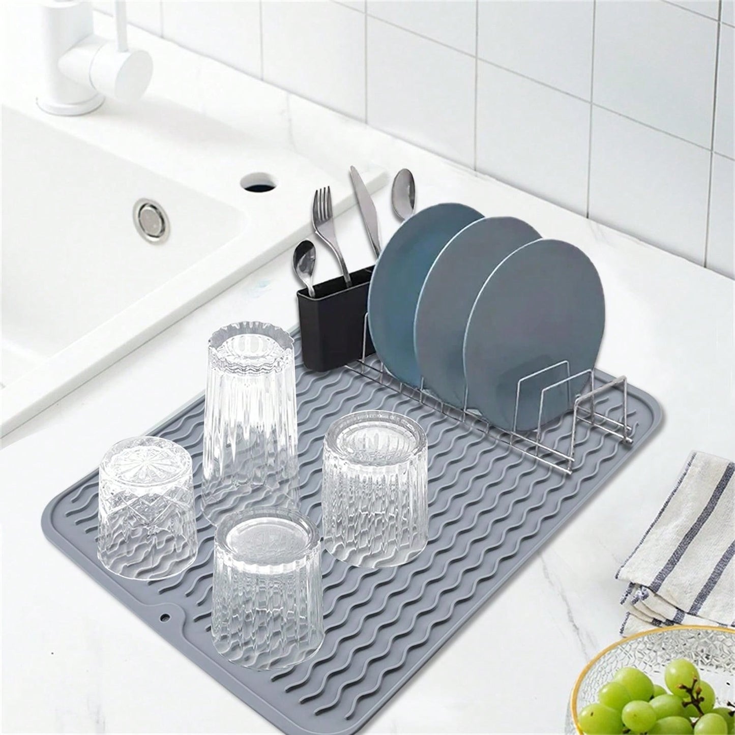Silicone Sink Drying Mat Heat Resistant Kitchen Rectangle Non Slip Dish Drainer