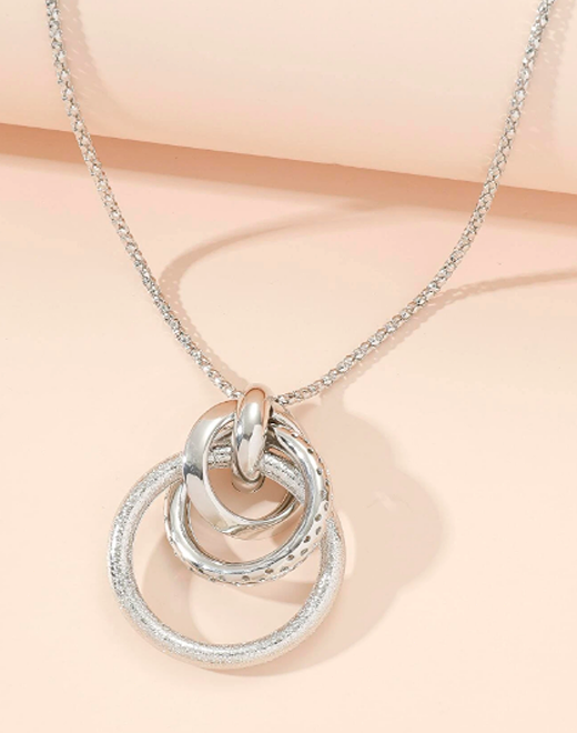 Long Circle Charm Necklace Chain Circles pendant Lagenlook Iron Alloy