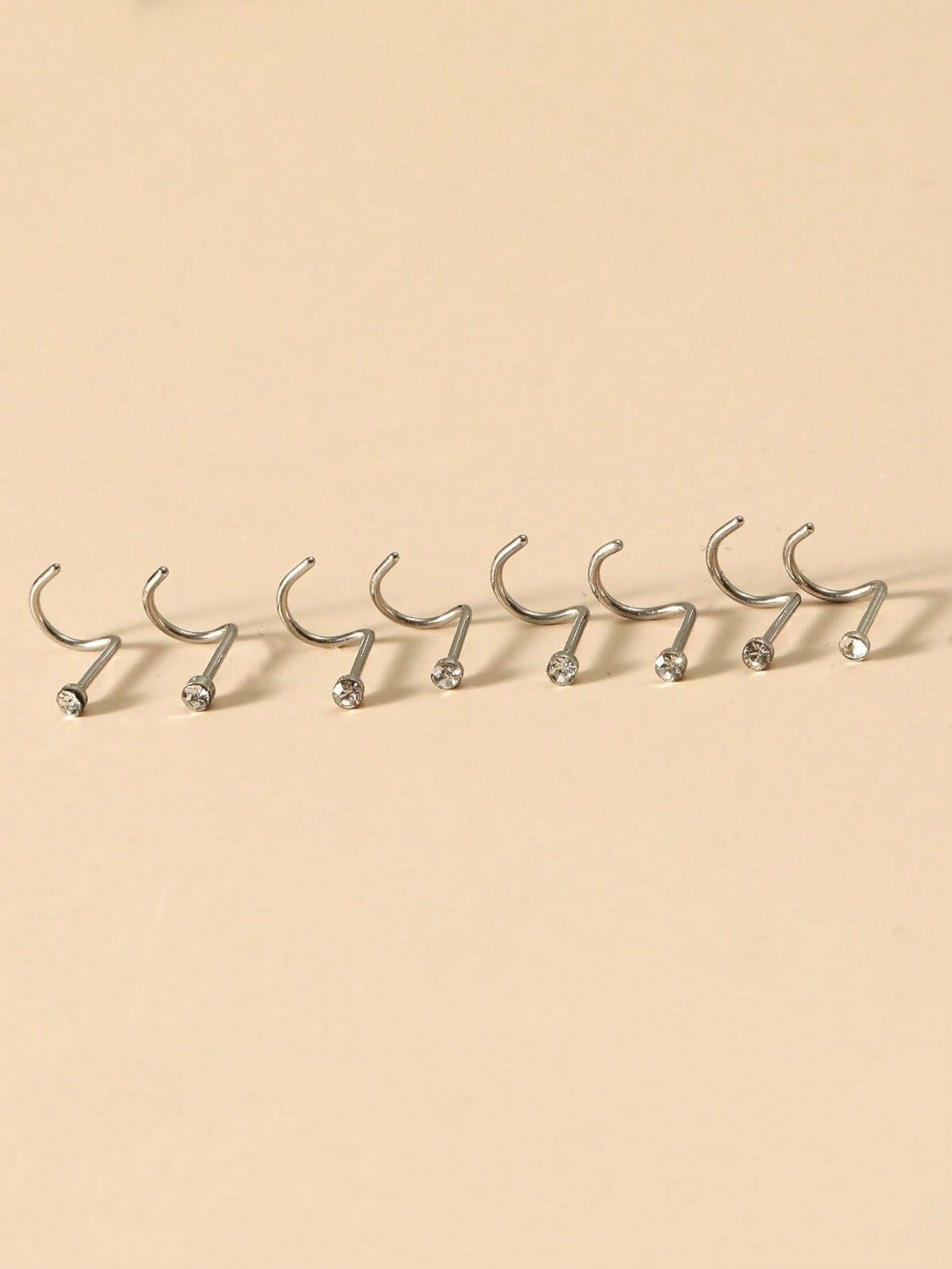 UK SILVER NOSE STUD STRAIGHT I L SCREW SHAPE SURGICAL STEEL PIN SET BAR PIERCING