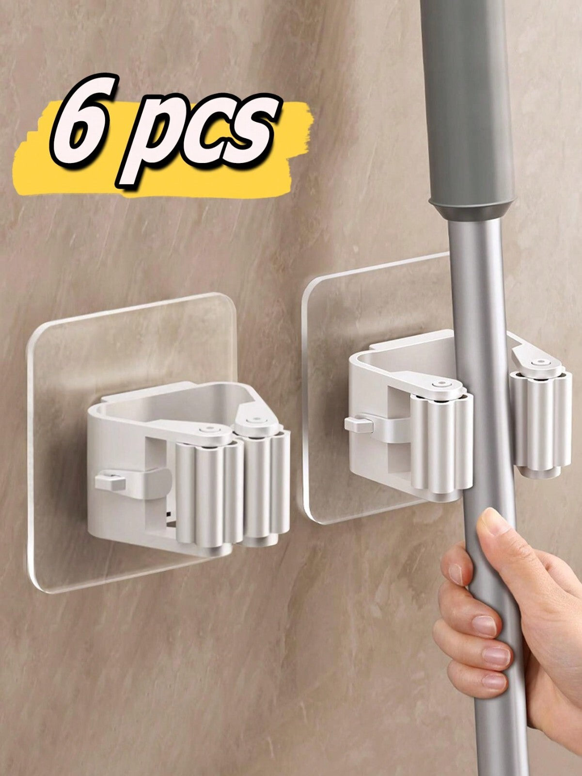 2/6 Self Adhesive Wall Mounted Mop Holder Hooks Broom Hanger Spring Clip Rack