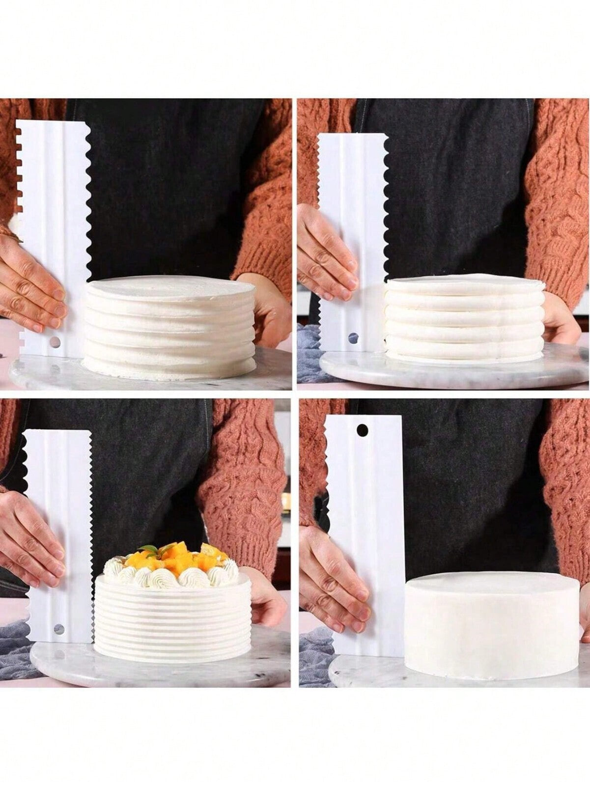4Pcs Cake Decorating Comb Edge Smoother Cream Butter Scraper Pastry Baking Tool