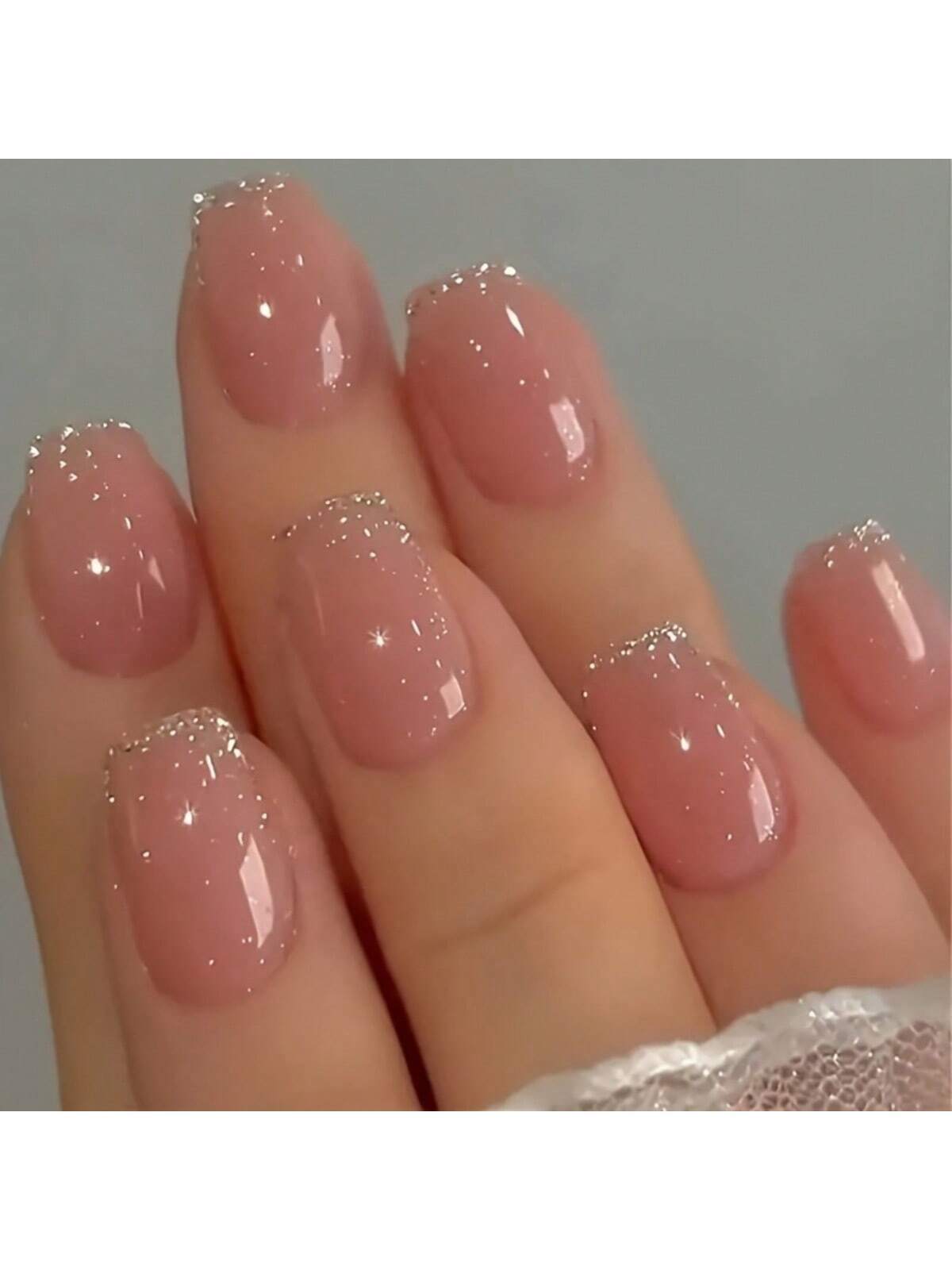 24x Short Square False Nails French Manicure Fake Tips Press On Full Cover Nails