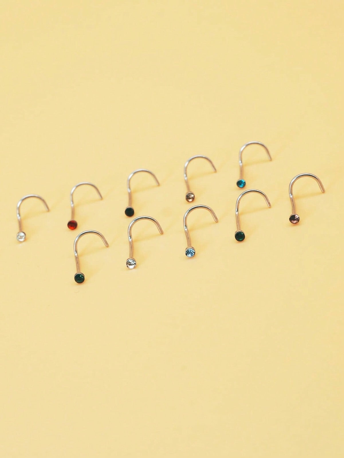 UK SILVER NOSE STUD STRAIGHT I L SCREW SHAPE SURGICAL STEEL PIN SET BAR PIERCING
