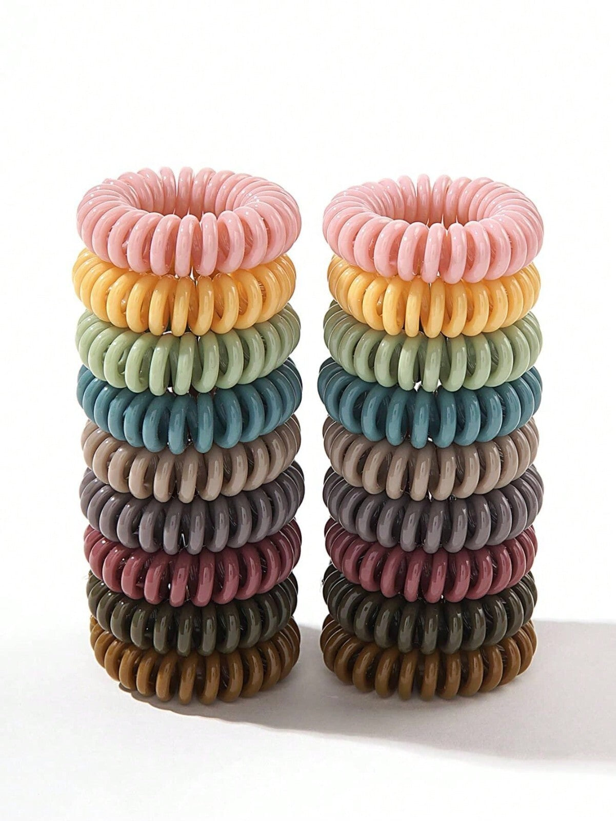 18 Hair Bobbles Spiral Coil Elastic Tie Wired Bands Stretchy Plastic Tangle Free