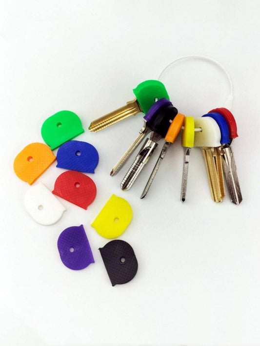 10 x Coloured Key Top cover Caps Assorted Head Covers ID Tag Cap Ring Keyring