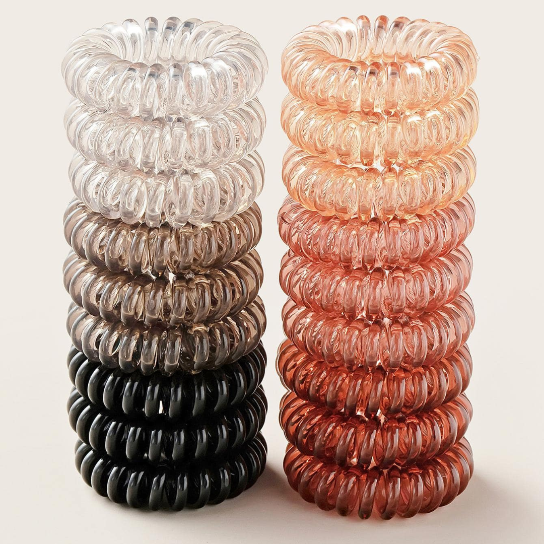 18 Hair Bobbles Spiral Coil Elastic Tie Wired Bands Stretchy Plastic Tangle Free