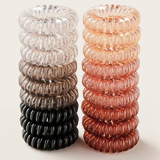 18 Hair Bobbles Spiral Coil Elastic Tie Wired Bands Stretchy Plastic Tangle Free